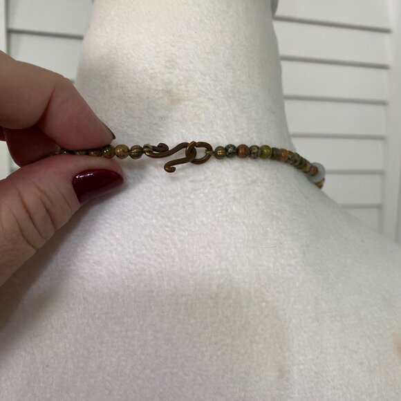 Handmade Carved Jade Beaded Necklace w/ Matching Unakite Bracelet, #403 - Picture 3 of 13